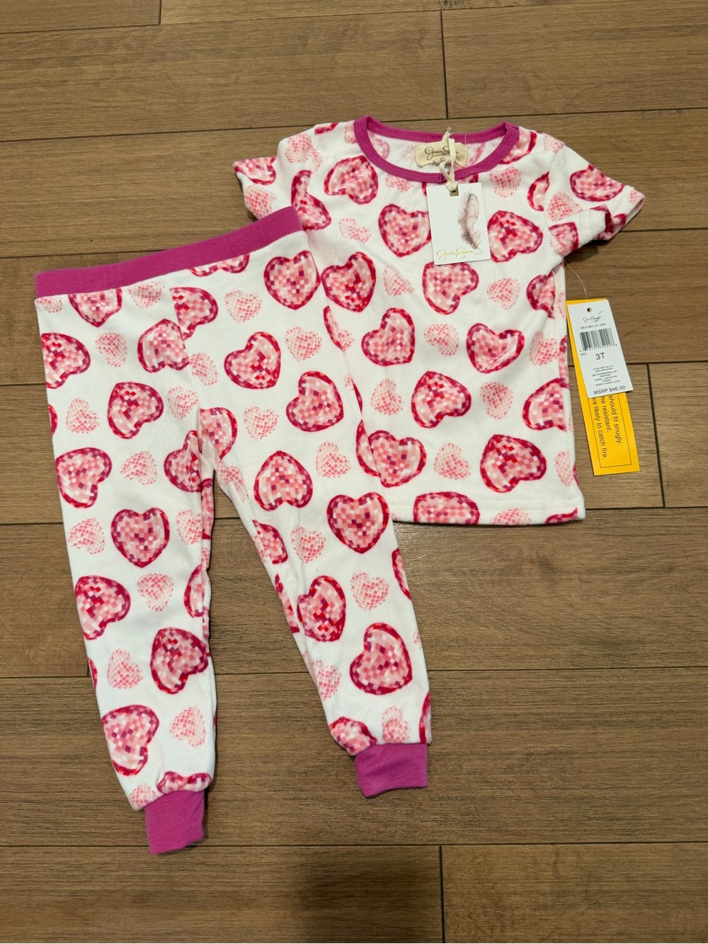 Jessica Simpson Pink & White Heart-Print Kids Pajama Set